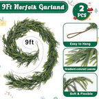 2Pcs 9Ft Christmas Norfolk Pine Garlands, Realistic Faux Greenery Garlands - Image 2