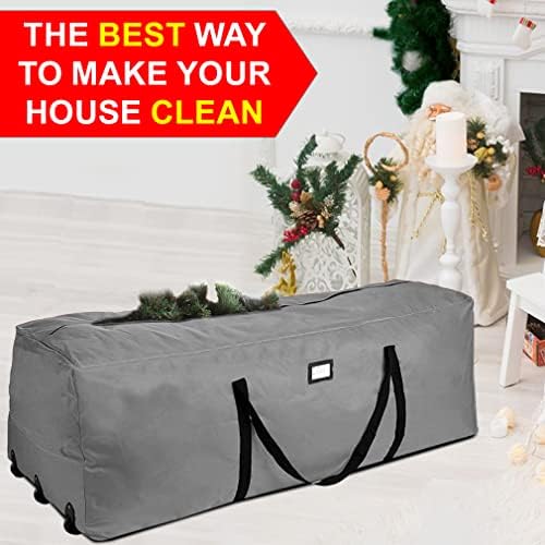 ProPik Christmas Rolling Tree Storage Bag 9 Ft. | Extra Large Heavy Duty Holiday Storage Container | 28" x16.5"x 60" | 3 Wheels & Handles Fits Up to 9 Foot Tall Disassembled Trees 600D Oxford (Gray) - Image 2
