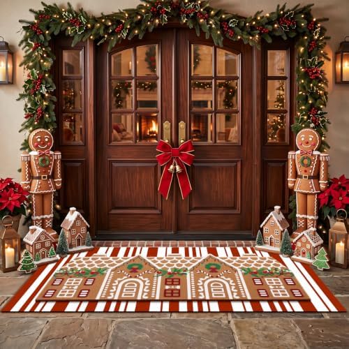 Tinideya 2 Pcs Large Gingerbread House Layered Doormat Christmas Front Mat by Tinideya