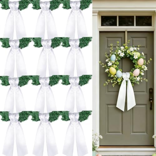 Dream Loom Wreath Sash for Front Door, 12pcs White Wreath Sash Garland Ribbon Accessories for Xmas Party Yard Doorway Indoor Outdoor Wall Wedding Decor by DreamLoomonasale