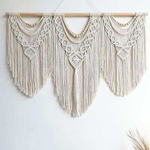 guzhiou large macrame wall hanging - Boho Tapestry Macrame Wall Decor Art- Chic Bohemian Handmade Woven Tapestry Home Decoration for Bedroom Living Room Apartment Wedding Party - 43"x32" (Wood bead) by guzhiou