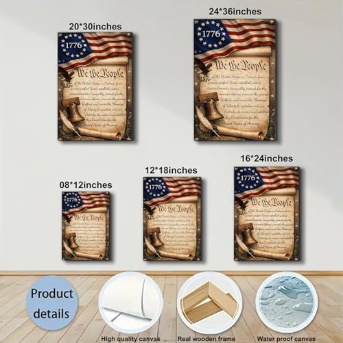 Ship Next Day - USA Flag and Constitution Canvas Wall Decor, Framed American Patriotic Art Print with Liberty Bell and Quill, Rustic Farmhouse Americana Painting, Made in USA - Image 6