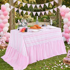 Easter Tablecloth Pink Rabbit Ruffle Table Cloth - 90 x 132 Inch Waterproof Tablecloths Rectangle Washable Polyester Bunny Flowers Table Cover for Birthday Wedding Dinner Picnic Party Decoration by Fanqisi