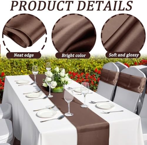 Bencailor 24 Pcs Brown Satin Table Runners Bulk, 12 x 108 Inch - Image 6