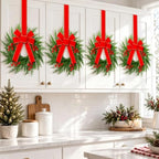 6 Pcs Mini Wreaths for Cabinets with Bow, Realistic Small Christmas Wreath - Image 2