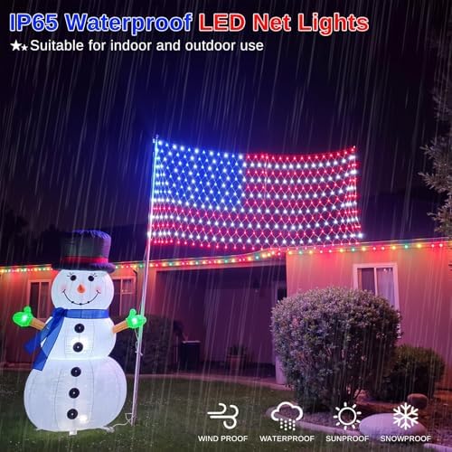 American Flag Lights Outdoor - 420 Super Bright Red White and Blue Lights, Waterproof Led Flag Net Light of The United States for Memorial Day, 4th of July, Yard, Garden, Christmas Decorations - Image 4