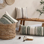 ANRODUO Boho Decorative Pillow Covers Olive Green Stripe 20x20 Pack of 2 - Image 3