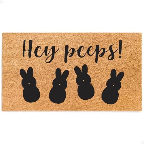 THEODORE MAGNUS Easter Door Mat - Welcome Mat for Front Door with Non-Slip Backing - Durable Doormat - Perfect for Outside Entrance and Entryway Matt - Outdoor/Indoor - Hey Peeps - 17" x 30" by TheodoreMagnus