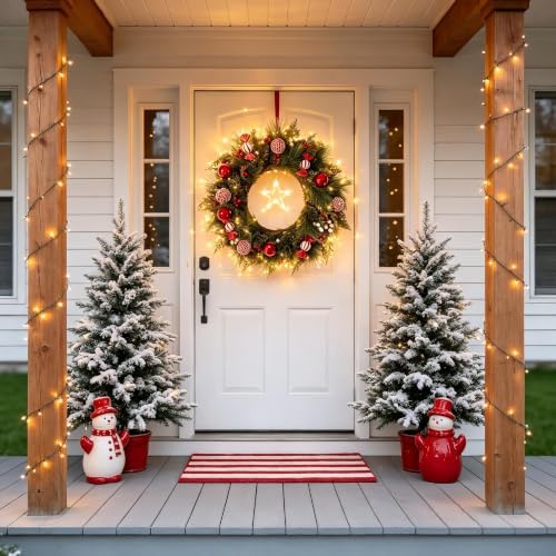 HipTree 24 Inch Lighted Christmas Wreath for Front Door,Red White - Image 4