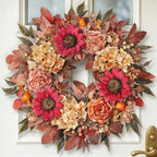 24"Fall Artificial Wreath with Sunflower Peony for Front Door Decor(Orange) by GLIDLION