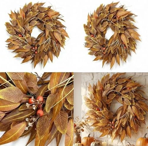 24 Inch Fall Wreath for Front Door, Autumn Leaves for Thanksgiving Decor - Image 6