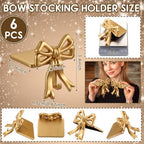 MorningRo 6 Pcs Gold Bow Christmas Stocking Holder Heavy Duty Cast Iron Gold Christmas Double Bow Stocking Holder Xmas Home Metal Decoration for Mantle Fireplace Shelf Staircase Decoration - Image 2