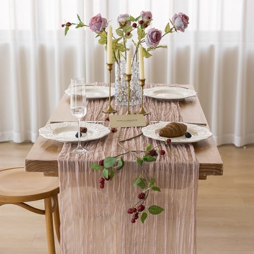 6Pcs Dusty Pink Cheesecloth Table Runner 120 Inches for Home Decorations - Image 2