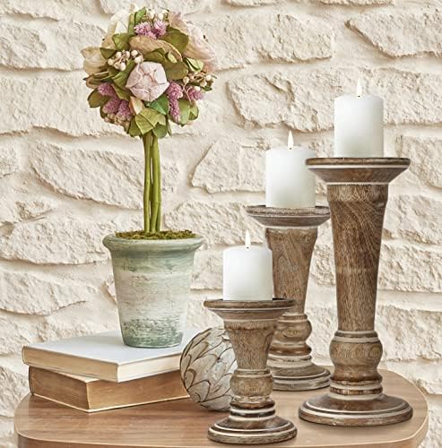 Homebia Design White Wash Mango Wood Candle Holder Set of 3 – 10, 8, 6 Inch by HomebiaDesigns