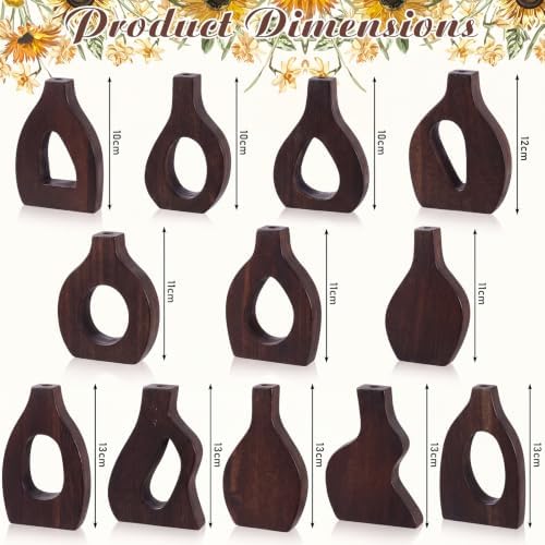 Blulu Set of 12 Small Wooden Vases Bulk for Centerpiece Mini Acacia Wood Vase for Faux Flowers Housewarming Gift Boho Minimalist Home Decor for Kitchen Table Living Room (Brown) - Image 4