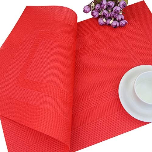 PIGCHCY Vinyl Placemats Set of 12 Washable Durable Kitchen Easy to Clean Plastic Placemats for Dining Table (Passionate Red) - Image 7