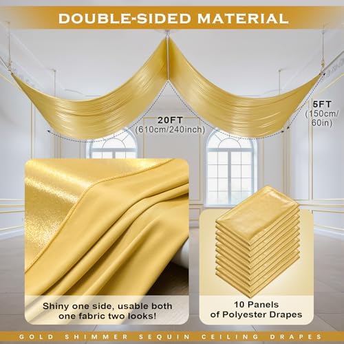 10 Panels 5ft(W) x 20ft(H) Gold Backdrop Curtain for Wedding Parties - Image 6