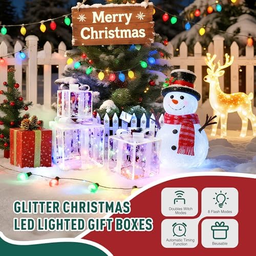 Set of 3 Valentines Day Lighted Gift Boxes,Outdoor Indoor Christmas Decorations,Plug-in 65 LED Light Up Present Boxes for Indoor Outdoor Home Yard Lawn Holiday Wedding Birthday Party Decor - Image 5