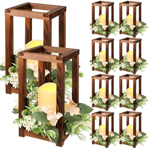 Hushee 30 Pcs Wooden Wedding Lantern Centerpiece Candles Wreaths Set,Brown by Hushee