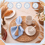 Fanfanwin Set of 6 Boho Woven Placemats with Light Blue Napkins, 13 in - Image 3