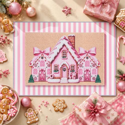 2pcs Pink Gingerbread House Christmas Doormats, 24" x 32" Door Mats - Image 5