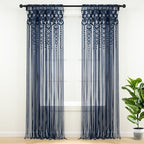 Lush Decor Boho Macrame Textured Cotton Window Curtain Panel Single 40" W x 84" L Navy - Macrame Curtains for Windows, Room Divider, Boho Wall Decor by LushDecor