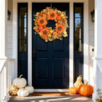 24 Inch Fall Wreath for Front Door, Autumn Harvest Wreaths with Yellow Leaves, Sunflower, Orange Pumpkin, Artificial Wreath for Indoor Outdoor Porch Thanksgiving Home Farmhouse Decorations - Image 2