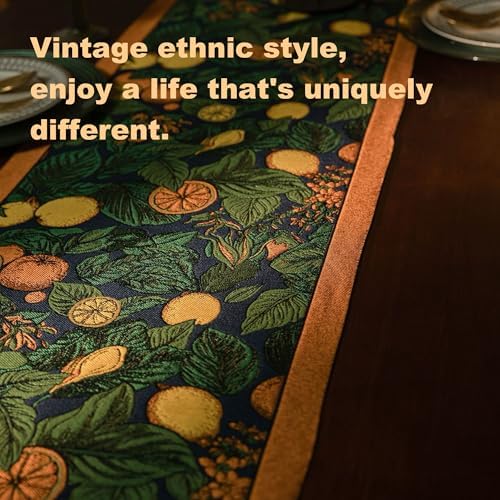Spring Floral Table Runner 83in Long - Nordic Lemon Embroidery Jacquard with Tassels, Elegant Easter & Mother's Day Decor for Farmhouse Dining Table, Wedding & Dresser (Lemon Slice, 13.7"x83") - Image 5