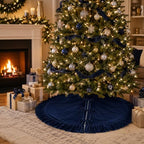 60 Inch Large Christmas Tree Skirt, Navy Blue Velvet with Ruffled Edge for Big Trees Decorations for Home Party Festival - Image 2