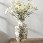 9.84 Inch Vintage Green and Beige Chinoiserie Floral Vase, Antique Rustic Ceramic Vase for Home Decor, Living Room, Bookshelf, Office, Entryway, Garden, Chinoiserie Decor, Tuscan Decor - Image 7