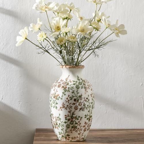 9.84 Inch Vintage Green and Beige Chinoiserie Floral Vase, Antique Rustic Ceramic Vase for Home Decor, Living Room, Bookshelf, Office, Entryway, Garden, Chinoiserie Decor, Tuscan Decor - Image 7