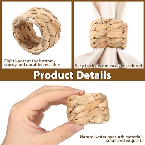 100 Pcs Woven Rattan Napkin Rings Bulk, Water Hyacinth Napkin Rings - Image 3