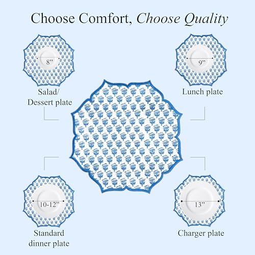 CPC Apatite Blue Block Print Cotton Floral Placemat 15x15 Inch, Set of 4 - Image 3