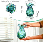 Green Glass Bubble Vase for Flowers, 8.5" Blown Glass Vase for Home Decor - Image 2