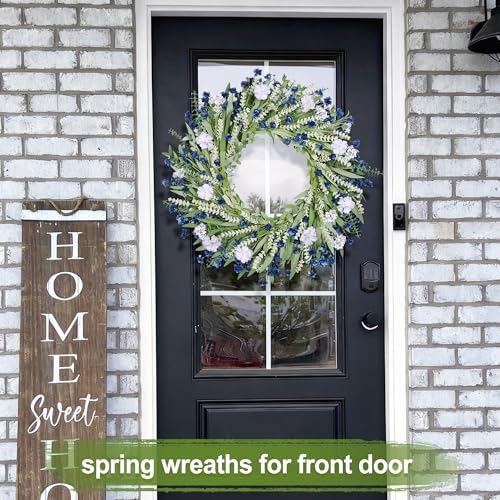 26" Floral Wreath, Artificial Spring Wreaths for Front Door, with Wildflower Portulaca Flowers, Indoor Outdoor Porch Window Wall Home Decor for Valentine’s Day Easter, Summer & Wedding Blue - Image 4