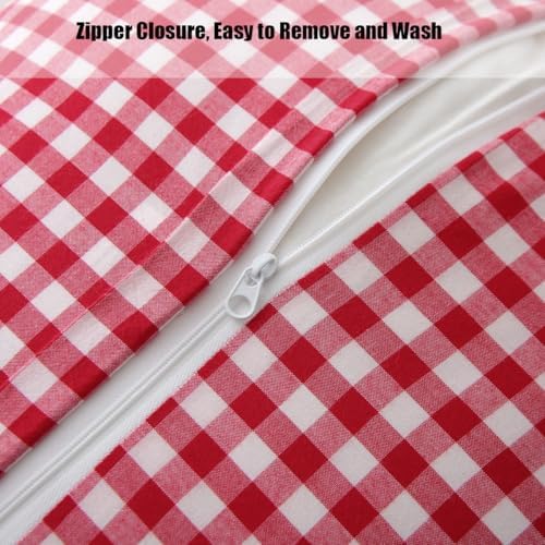 Silnuo Red/White Gingham Ruffle Throw Pillow Covers Set of 2-24" x 24" - Image 6