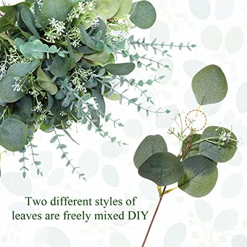 Tigeen 300 Pcs Artificial Eucalyptus Stems, 2 Styles Faux Greenery Leaves with Silver Dollar and Small Leaf Sprays for Wedding Bouquet DIY Floral Arrangements, Centerpieces, Home Decor (Green) - Image 3
