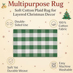Christmas Green & White Plaid Rug - 4' x 6' Outdoor Front Door Decor Mat Cotton Washable Hand-Woven Rug Christmas New Year Holiday Porch Entryway Layered Doormat - Image 2