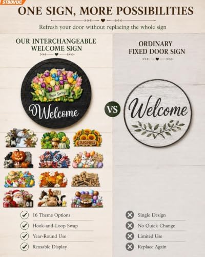 16PCS Interchangeable Welcome Sign for Front Door,Season Wreath Home Decor - Image 6