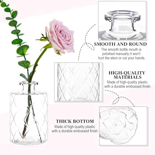 Honeydak Set of 24 Plastic Mini Bud Vases, Vintage Clear Decorative Vases Bulk for Table Centerpieces, Wedding Reception, Baby Shower, Home Decor, Housewarming Gift(Geo-Diamond) - Image 6