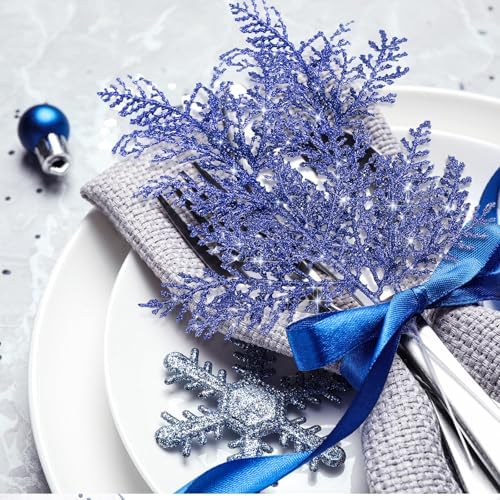 Cindeer 100 Pcs Christmas Tree Picks Sprays Glitter 10.2 in,Navy Blue - Image 3