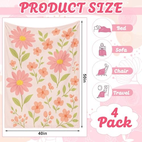 Buryeah 4 Pcs Floral Throw Blanket Flower Flannel Throw Thanksgiving Gift - Image 3
