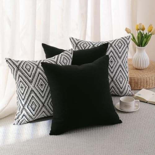 HPUK Throw Pillow Covers 18x18, 4 Pack, Black Textured Couch Pillow Covers - Image 3