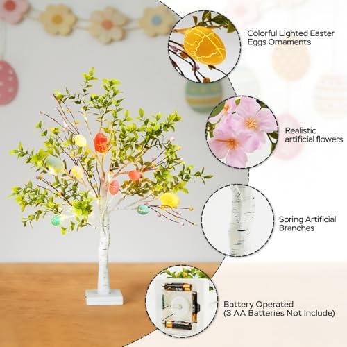 Easter Decoration Set, 27-inch Easters Egg Tree with LED Lights, Perfect for Spring and Easter Decorations, can be Used as a Tabletop Bonsai-Style Illuminated Artificial Tree or a Festive Centerpiece - Image 4