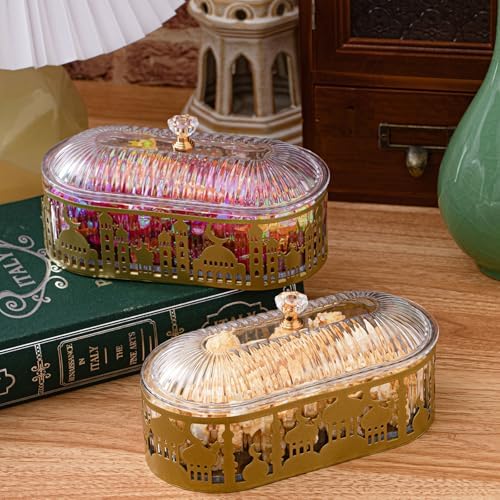 2 Pcs Ramadan Trays with Lid Metal Gold Eid Mubarak Plates Ramadan Moon Candy Dish Table Decorations Food Serving Tray Islam Muslim Al-Fitr Cookie Storage Container for Eid Party Supplies - Image 3
