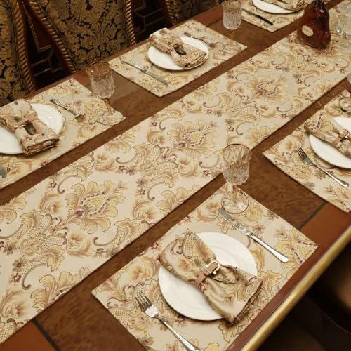 Loom and Mill Luxury Jacquard Damask Table Runner 13x108 inch, Khaki - Image 7