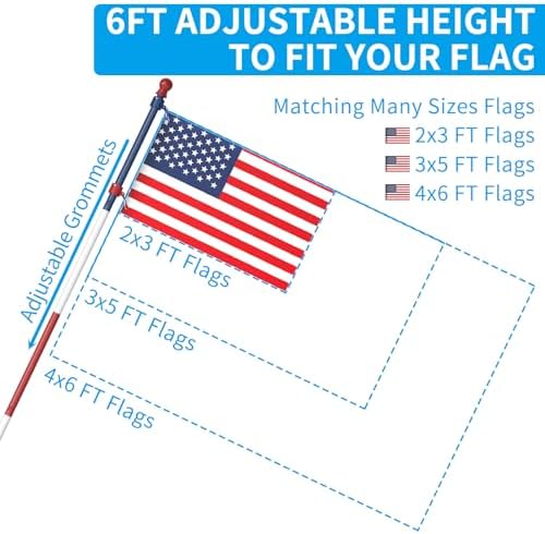 ZMTECH Flag Pole - Upgraded Bracket, 6 FT Stainless Steel Flag Poles for Outside House, Residential or Commerical, Tangle Free Flag Pole Kit for American Flag (Without Flag, Blue&White&Red) - Image 6