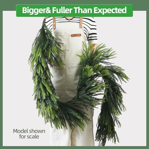 Christmas Decorations – 6FT Artificial Norfolk Pine Greenery Garland, Real Touch Christmas Garland for Mantel, Staircase, Fireplace, Front Door, Indoor & Outdoor Holiday Decor (1, 6FT) - Image 3