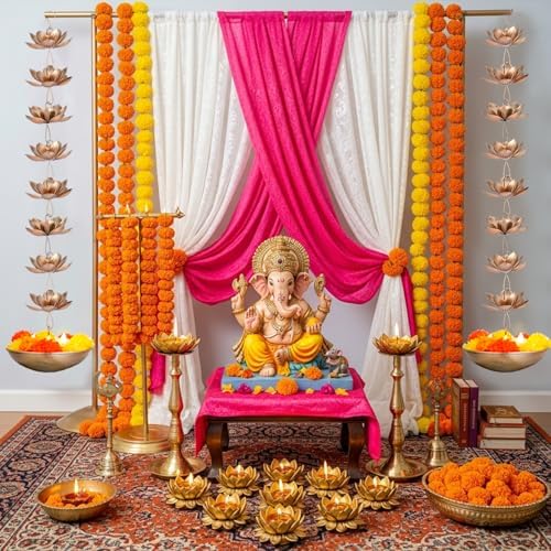 LemonRoad 2Set Diwali Hanging Urli Bowl Metal Lotus Floating Diya Pot Decor - Image 3