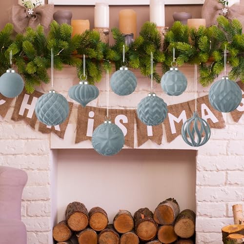 30pcs Velvet Christmas Ball Ornaments, Flocked Shatterproof Christmas Ornaments Hanging Xmas Tree Decorations Set for Home Party Holiday Decor (Multi-Size, Grey) - Image 4